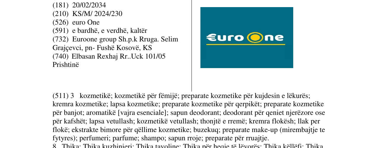 Zëri i markës euro One në buletin