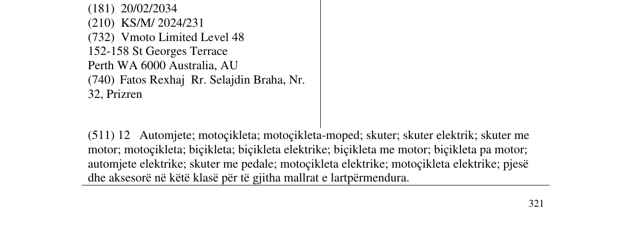 Zëri i markës VMOTO në buletin