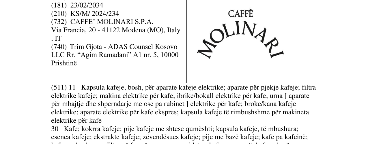 Zëri i markës CAFFE MOLINARE në buletin