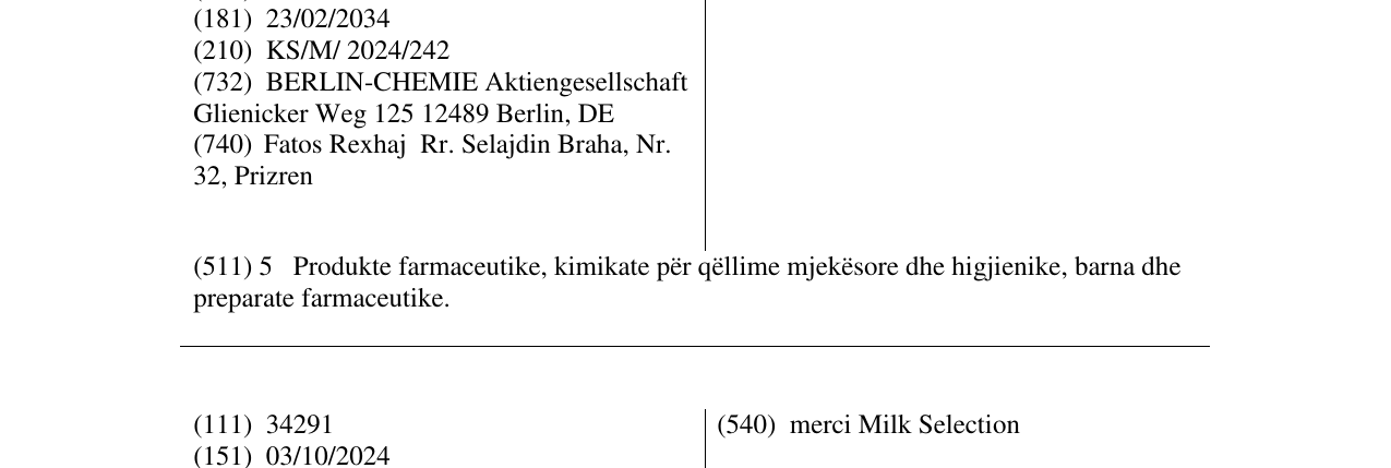 Zëri i markës PYRILAX në buletin