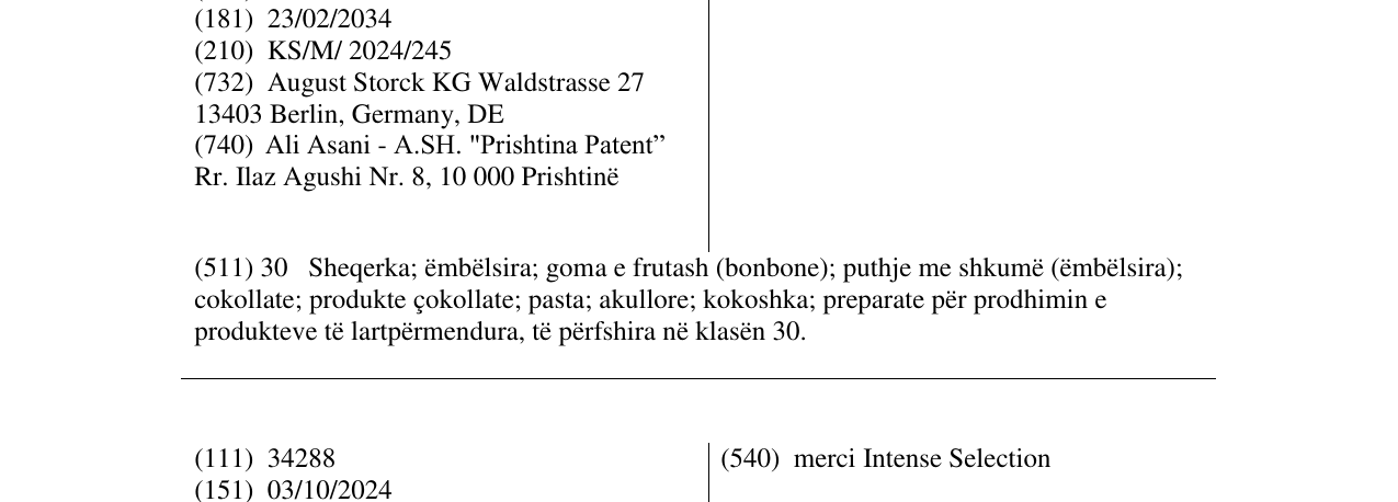 Zëri i markës merci Mousse Selection në buletin