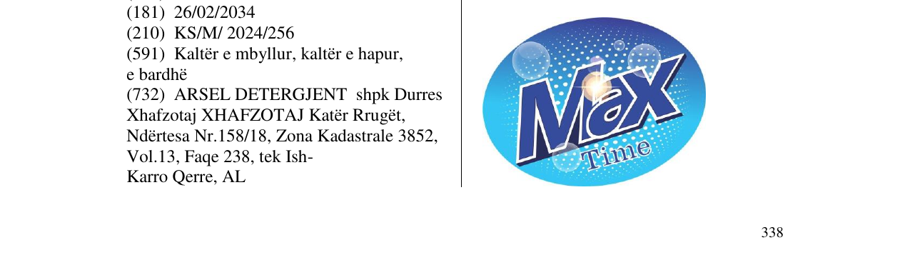 Zëri i markës MAX TIME në buletin