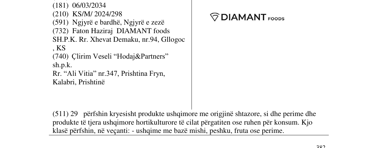 Zëri i markës DIAMANT FOODS në buletin