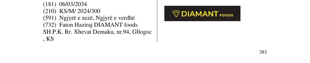 Zëri i markës DIAMANT FOODS në buletin