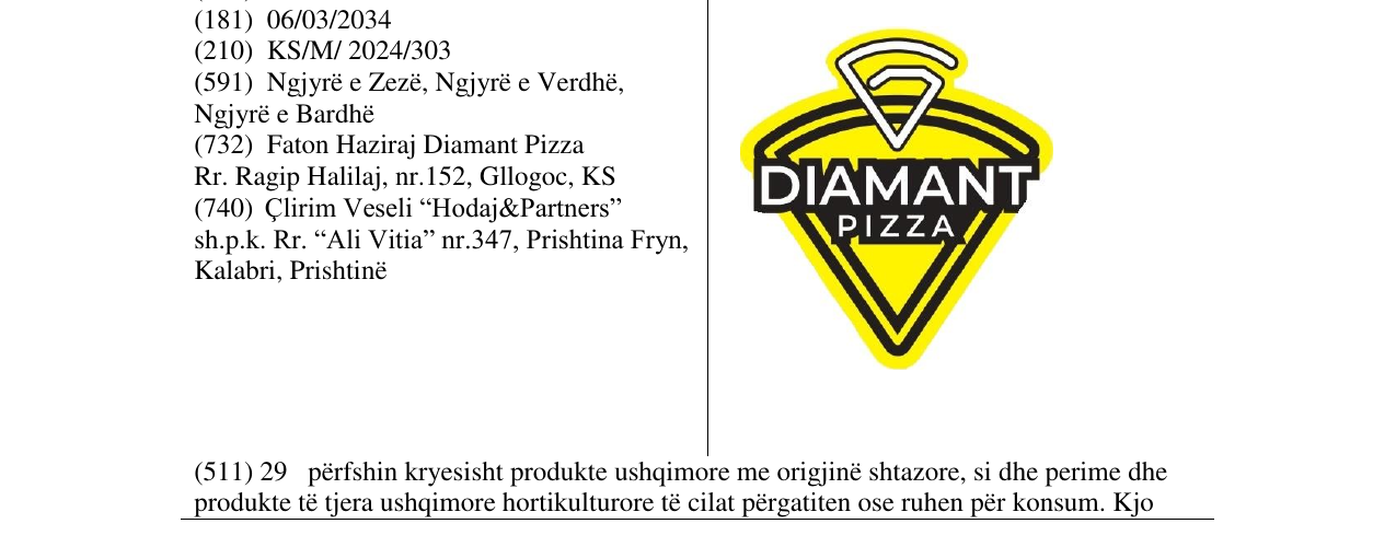 Zëri i markës DIAMANT PIZZA në buletin