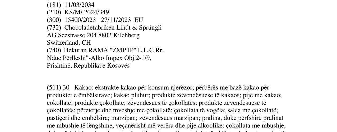 Zëri i markës LINDT & SPRÜNGLI në buletin