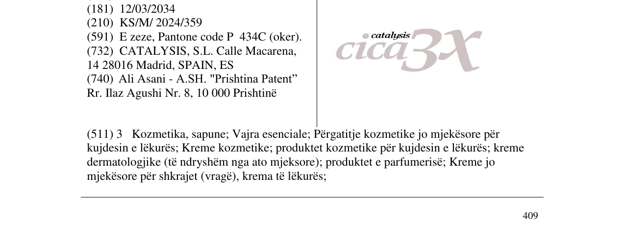 Zëri i markës cica catalysis 3x në buletin
