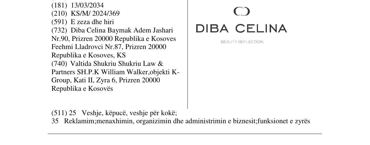 Zëri i markës DIBA CELINA në buletin