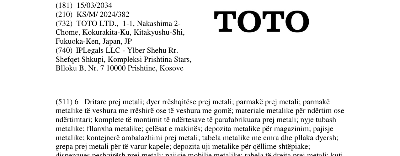 Zëri i markës TOTO në buletin