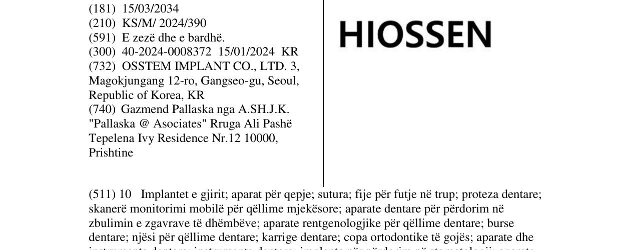 Zëri i markës HIOSSEN në buletin