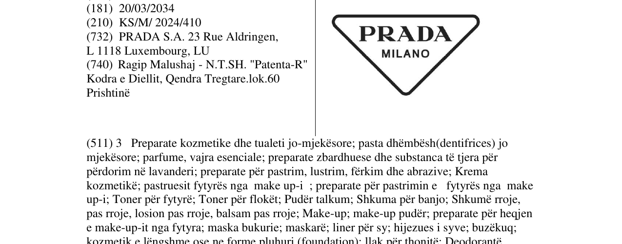 Zëri i markës PRADA MILANO në buletin