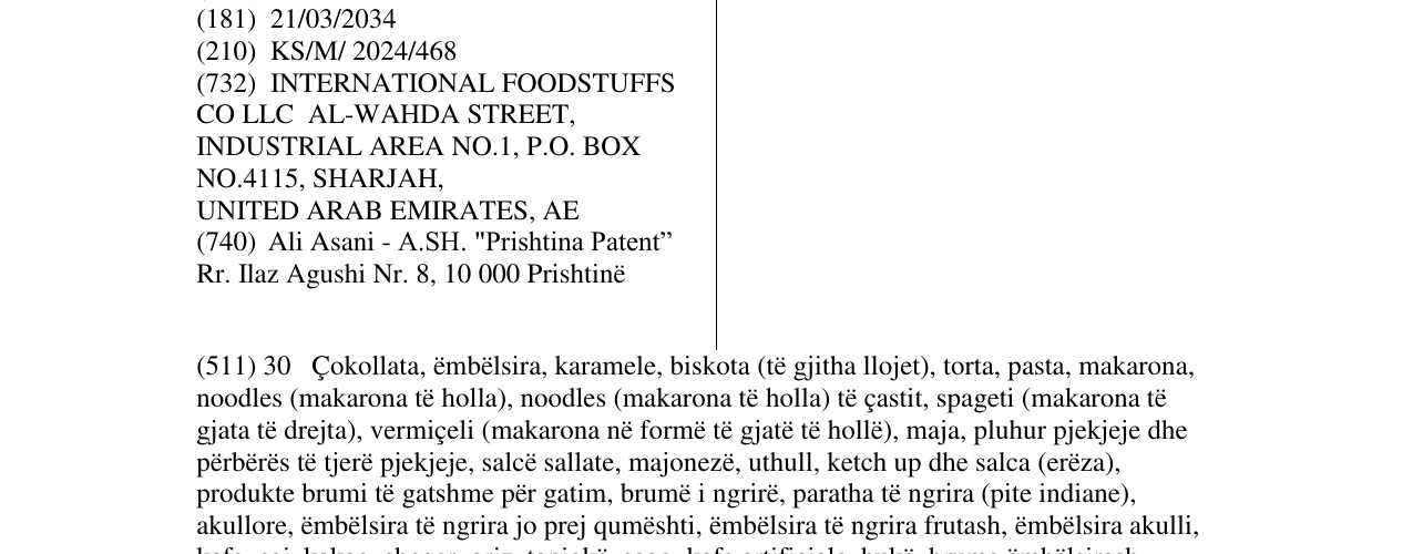 Zëri i markës WAFEROO BAR në buletin