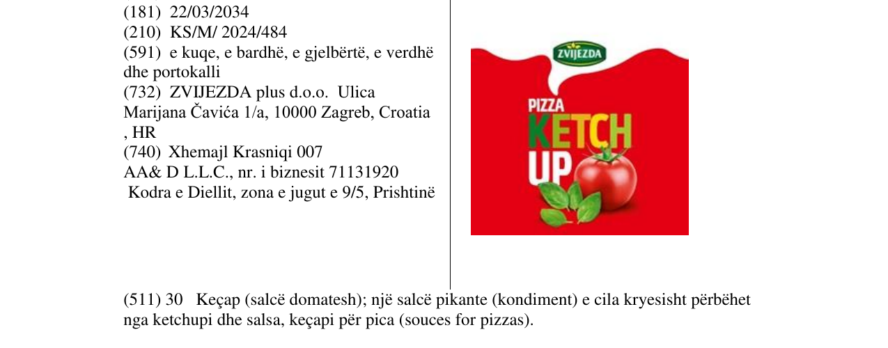 Zëri i markës ZVIJEZDA PIZZA KETCHUP në buletin