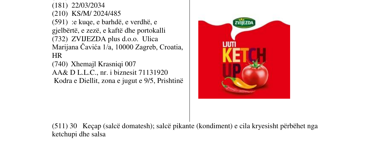 Zëri i markës ZVIJEZDA LJUTI KETCHUP në buletin