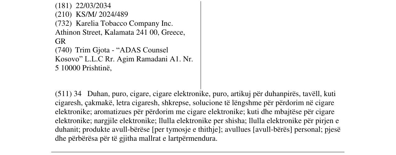 Zëri i markës KARELIA SLIMS në buletin