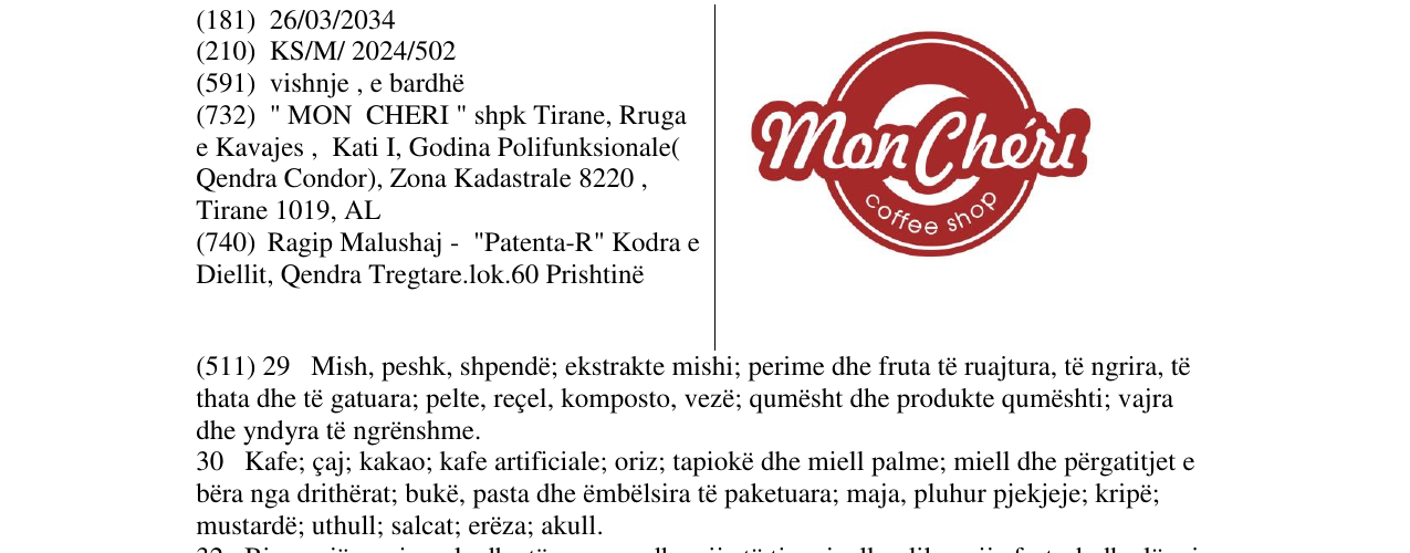 Zëri i markës Mon Cheri në buletin