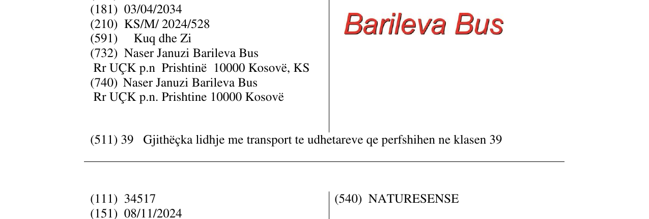 Zëri i markës Barileva Bus në buletin