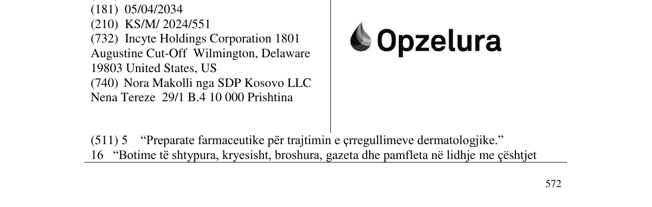 Zëri i markës Opzelura në buletin