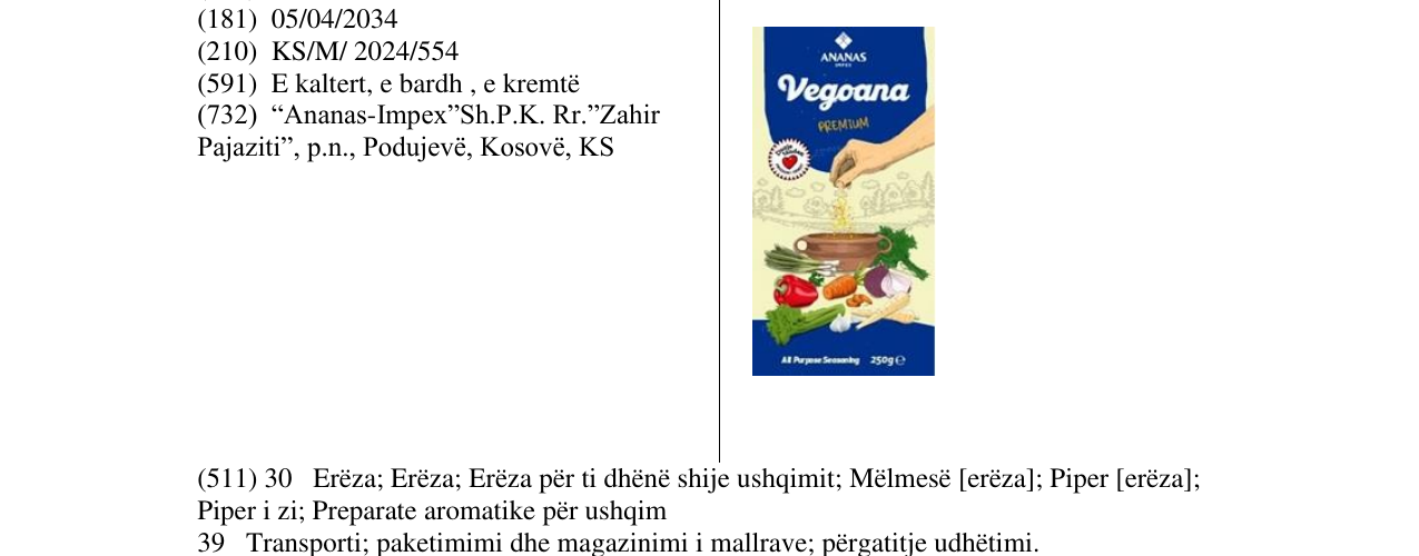 Zëri i markës VEGOANA në buletin