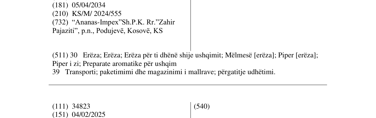 Zëri i markës VEGOANA në buletin