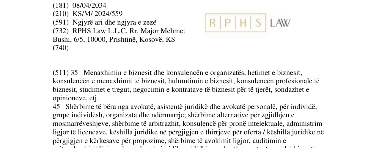 Zëri i markës RPHS LAW në buletin