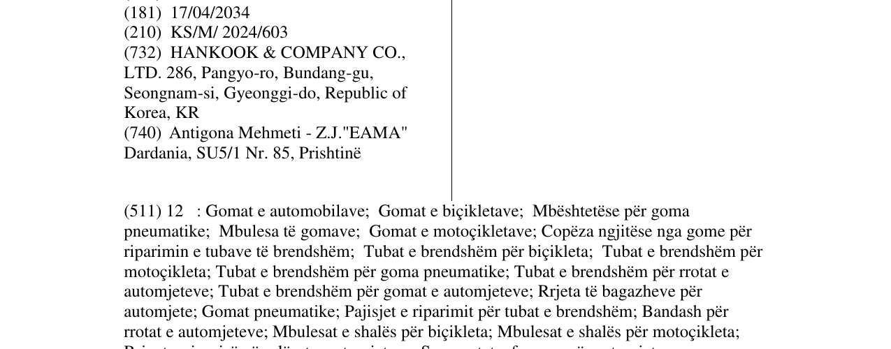 Zëri i markës HANKOOK OPTIMO në buletin