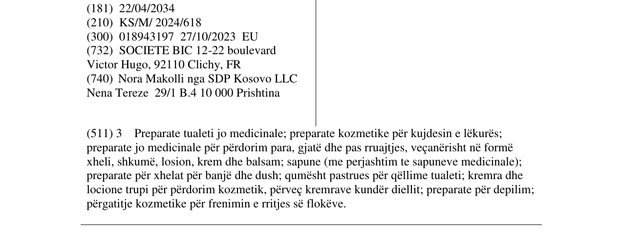 Zëri i markës SOLEIL ESCAPE në buletin