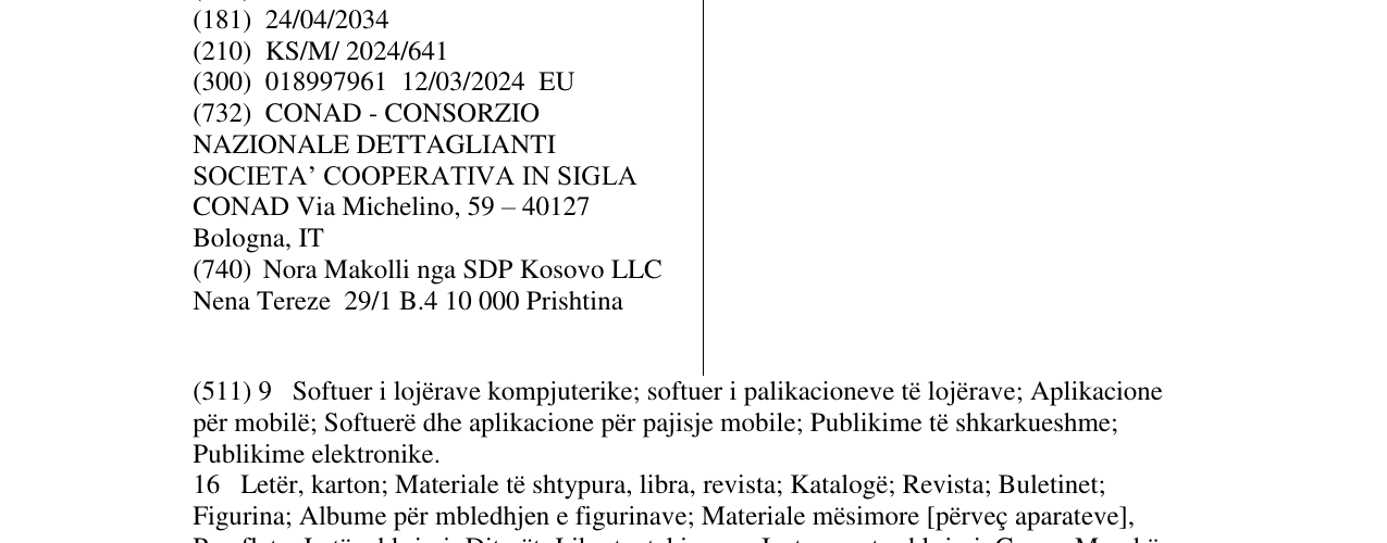 Zëri i markës MARGHERITA VERDE në buletin