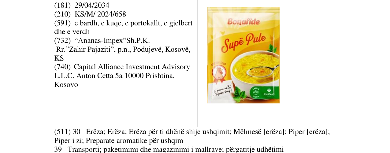 Zëri i markës Supë Pule në buletin