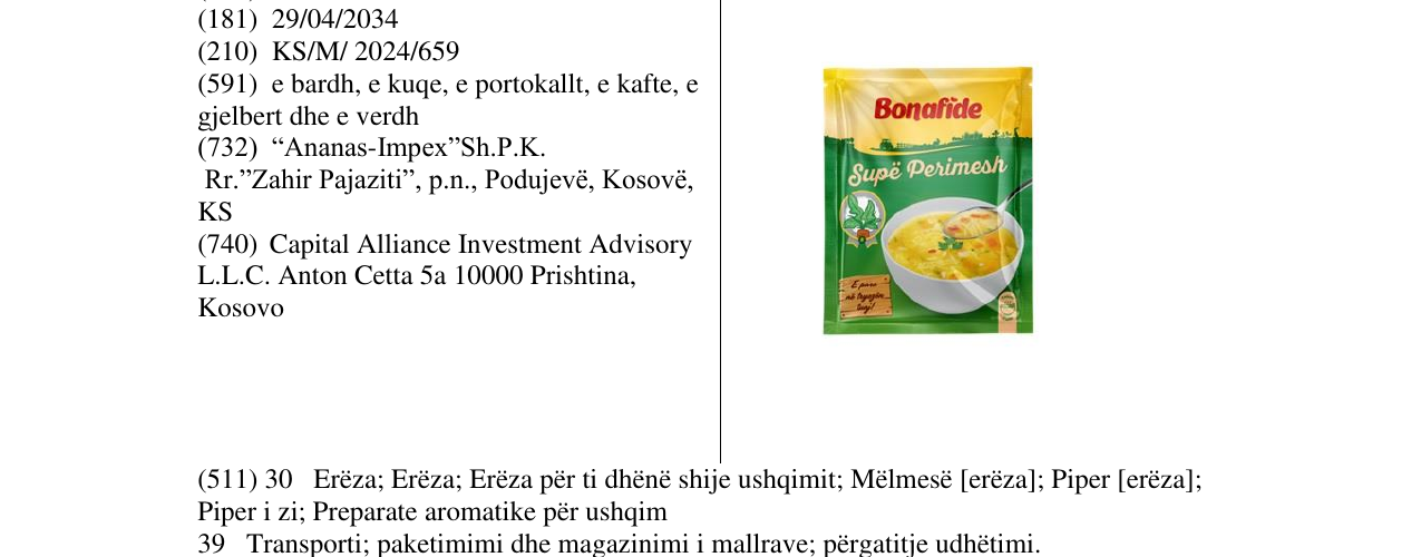 Zëri i markës Supë Perimesh në buletin