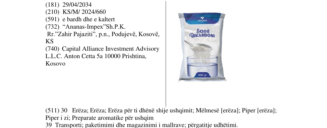 Zëri i markës Sodë Bikarboni në buletin