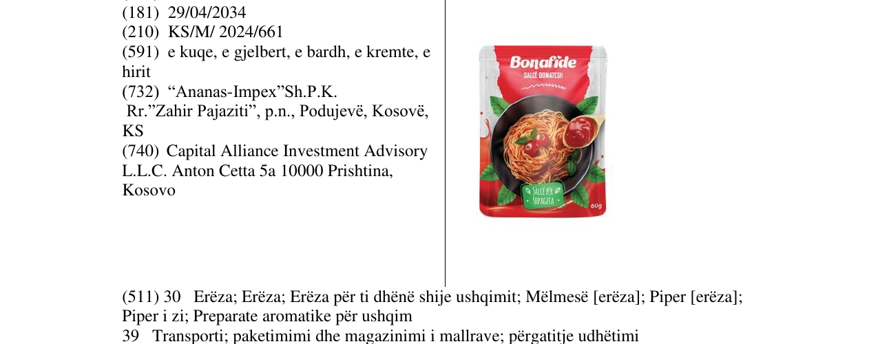 Zëri i markës Salce Domatesh në buletin