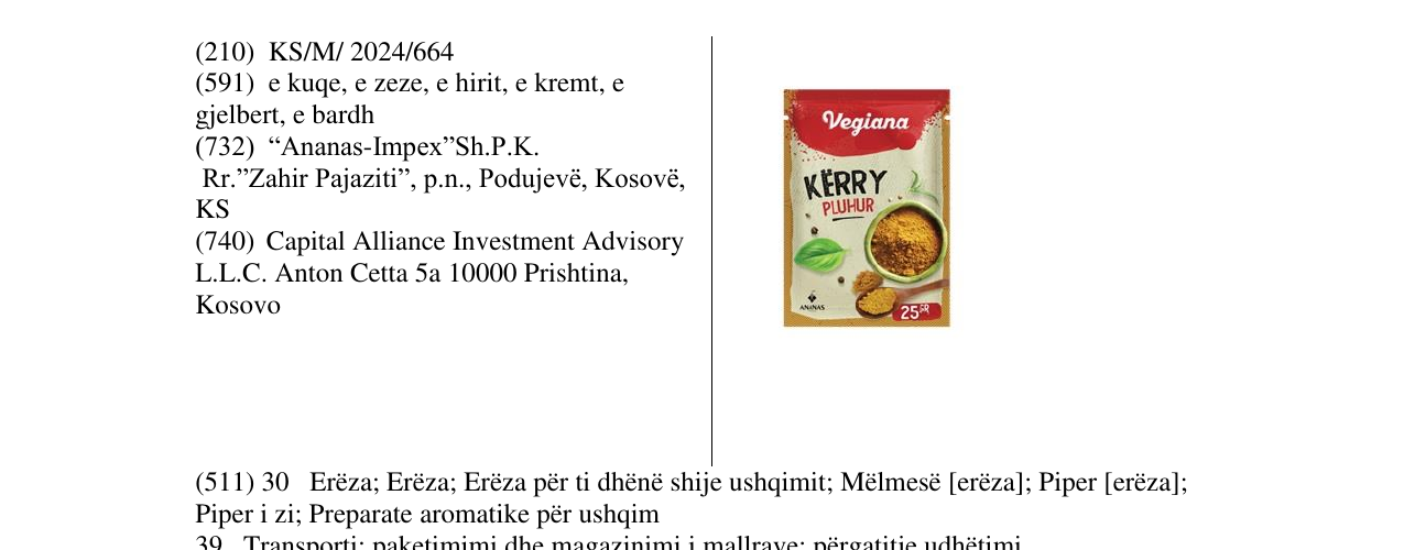 Zëri i markës Kërry pluhur në buletin