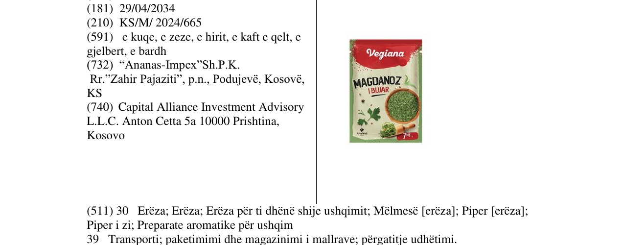 Zëri i markës MAGDANOZ I BLUAR në buletin