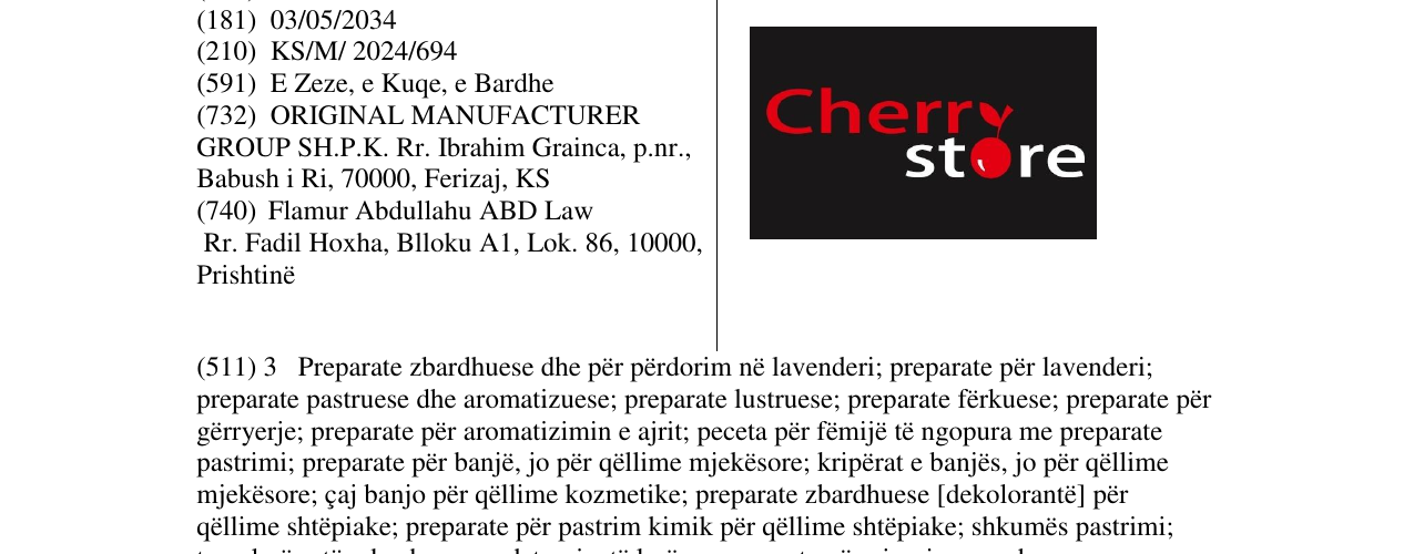 Zëri i markës Cherry store në buletin
