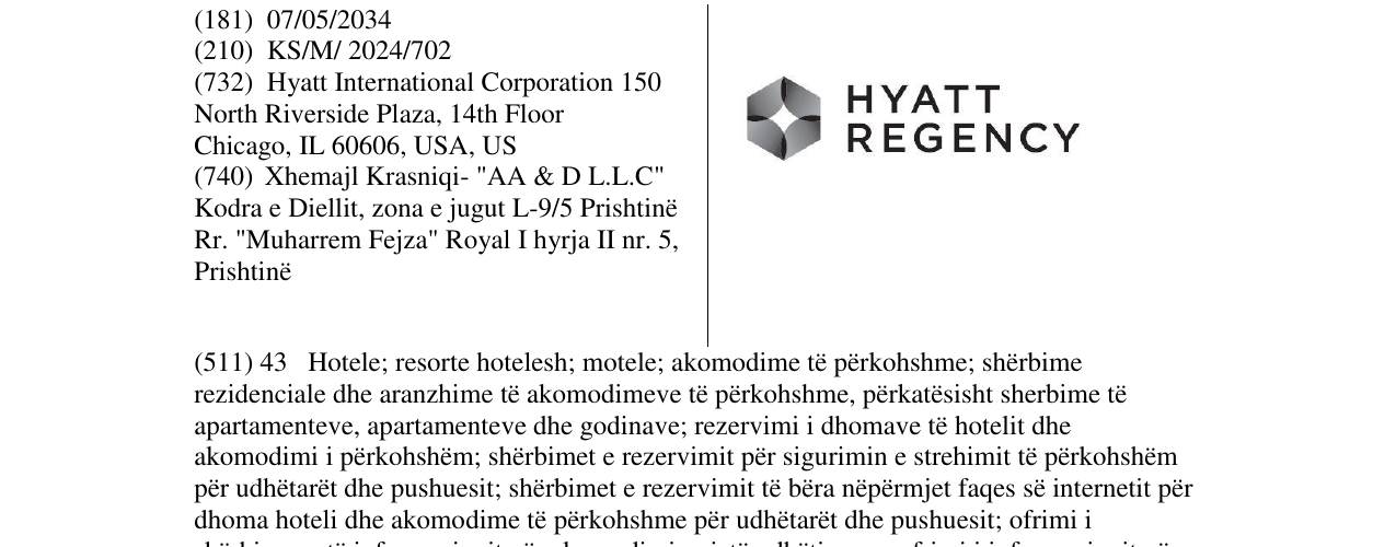 Zëri i markës HYATT REGENCY në buletin