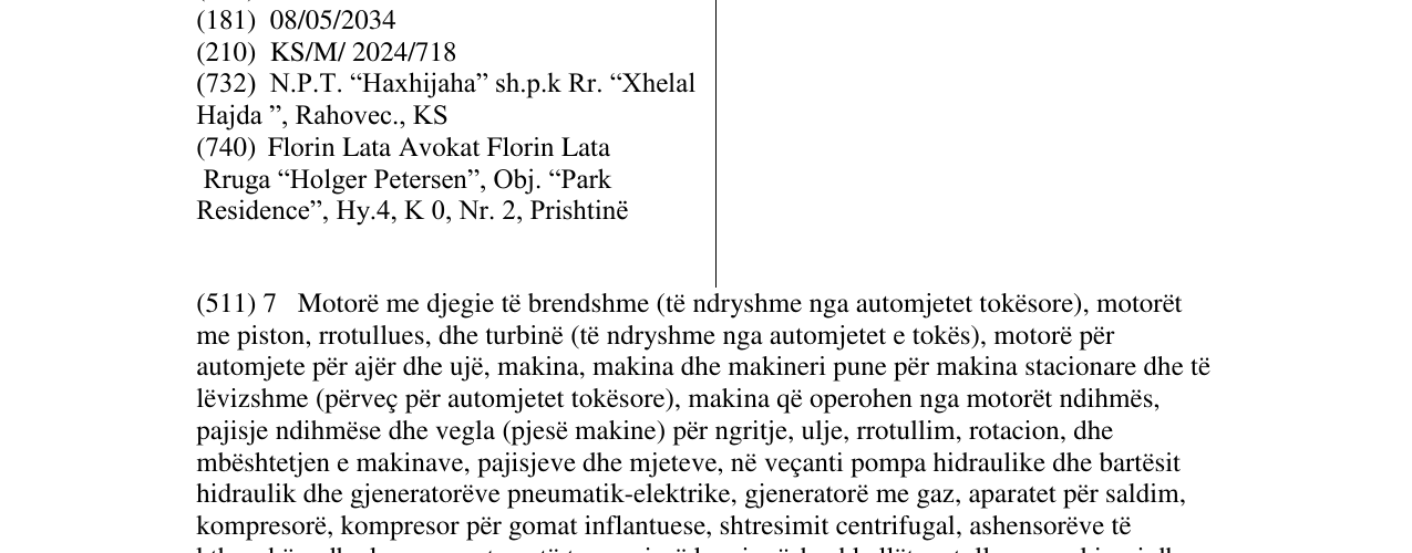 Zëri i markës HAXHIJAHA në buletin