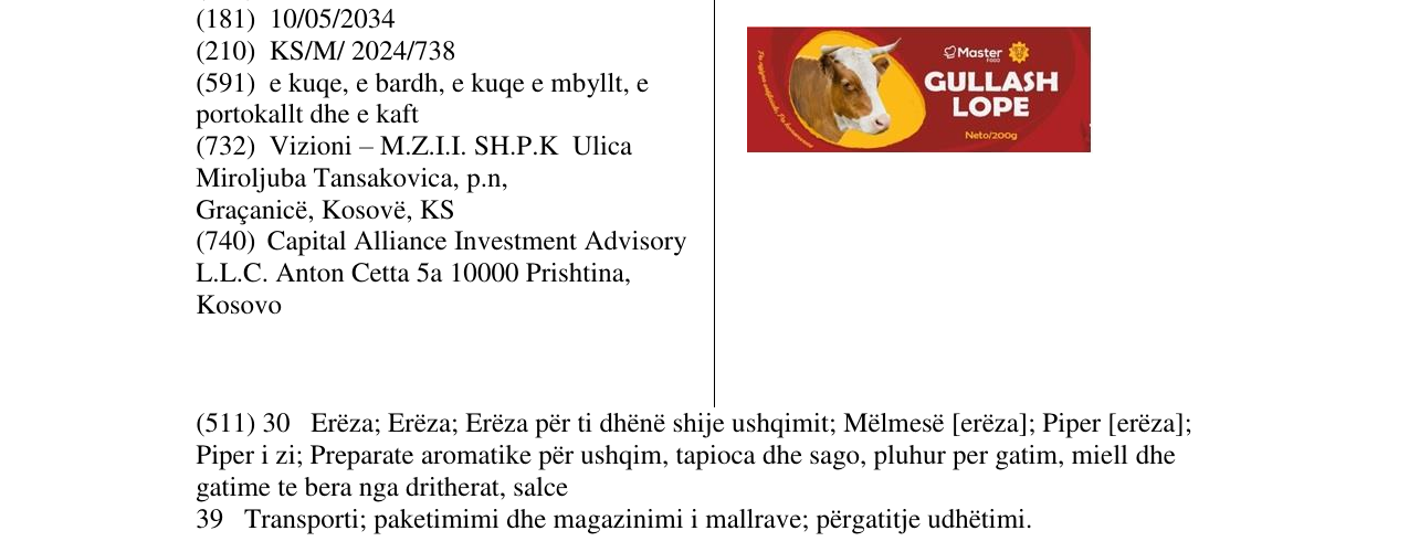 Zëri i markës GULLASH LOPE në buletin