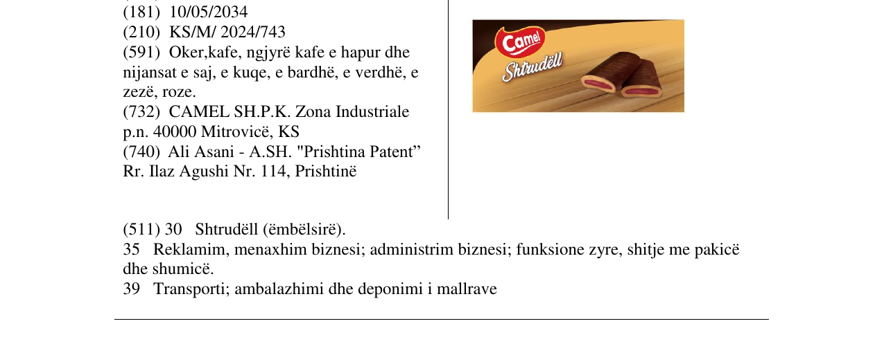 Zëri i markës camel shtrudell në buletin
