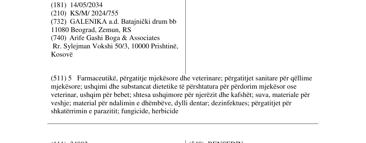 Zëri i markës DEFRINOL në buletin