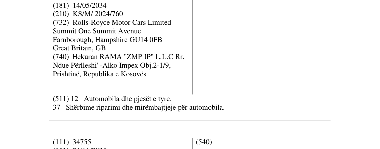 Zëri i markës ROLLS-ROYCE në buletin