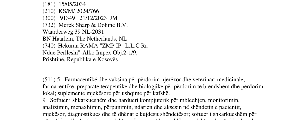 Zëri i markës MERCK SHARP & DOHME në buletin