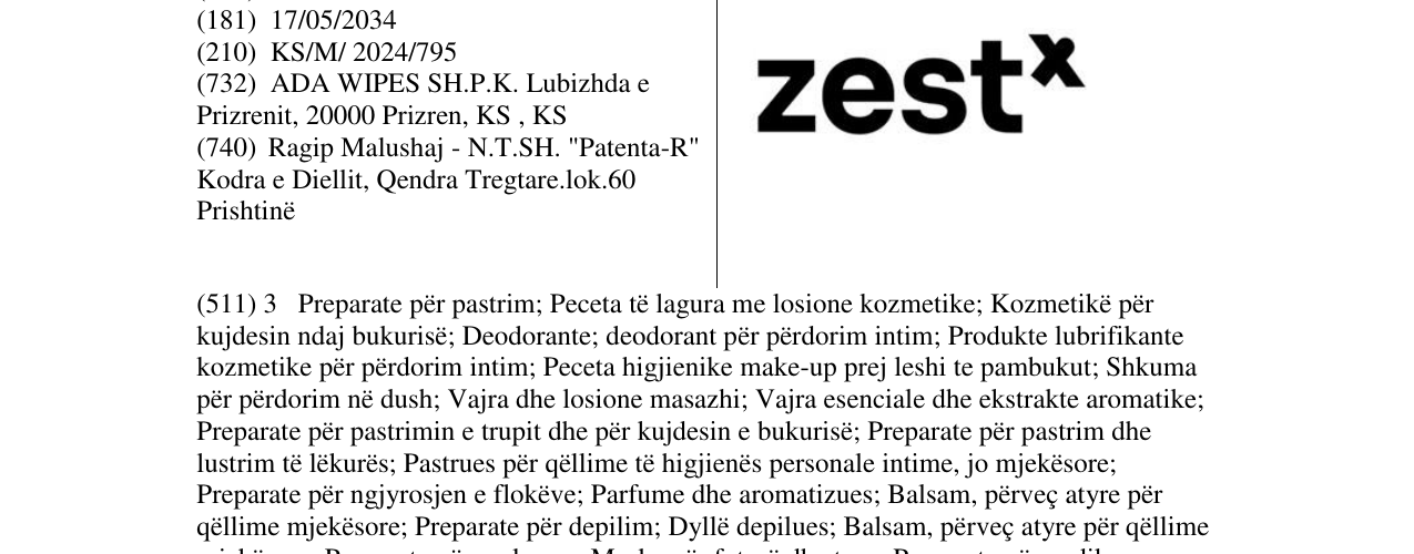 Zëri i markës zest x në buletin