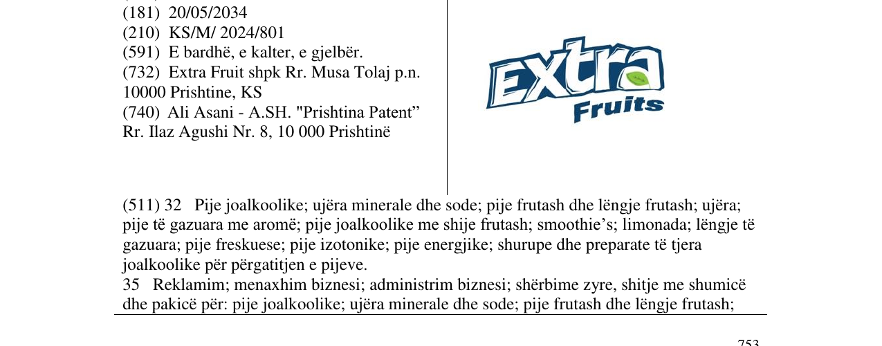 Zëri i markës extra Fruit në buletin