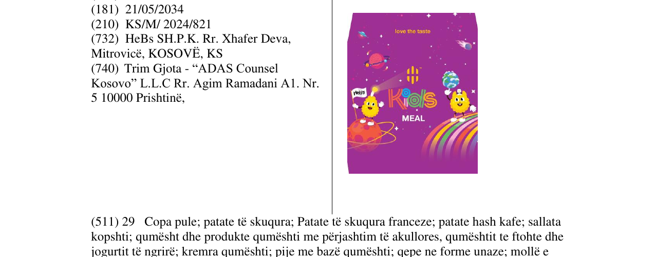 Zëri i markës kids meal në buletin