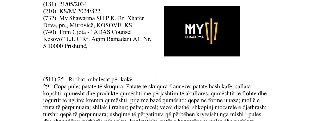 Zëri i markës MY SHAWARMA në buletin