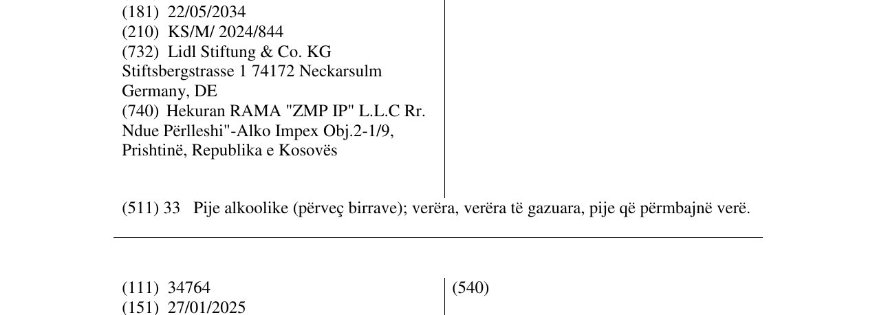 Zëri i markës Marquis de Plagne në buletin