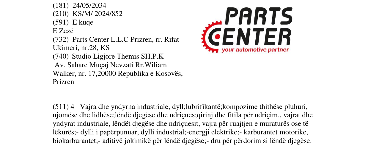 Zëri i markës PARTS CENTER në buletin