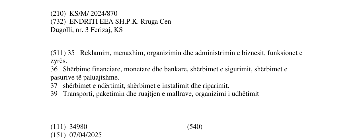 Zëri i markës ENDRITI EEA në buletin