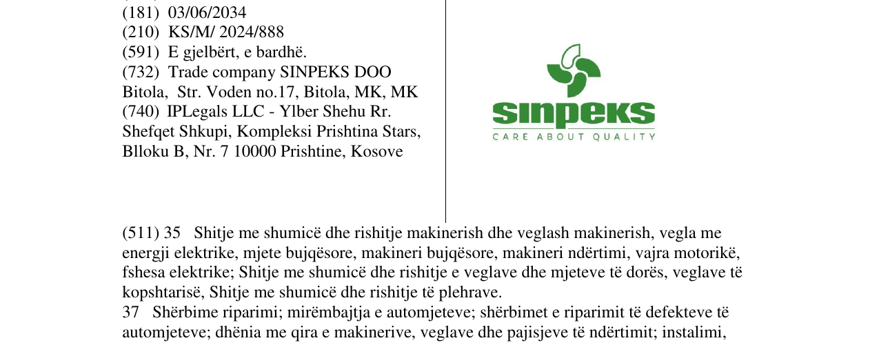 Zëri i markës sinpeks në buletin